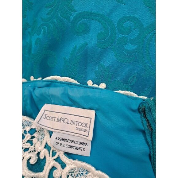 Vintage Scott McClintock Womens Medium TURQUOISE BLUE Cocktail dress Off Shoulde - Picture 6 of 7